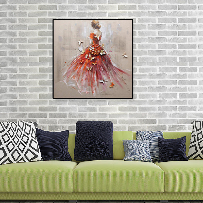 Glam Canvas Print Zachte kleur Dressing Girl Wall Art Decor, meerdere maten beschikbaar
