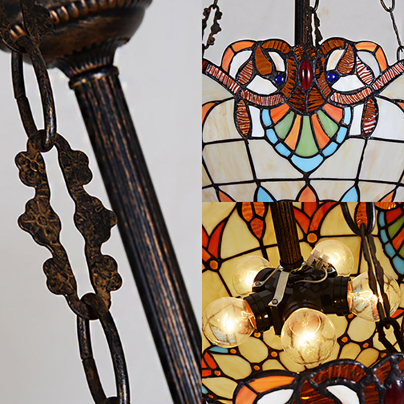 Kom plafondlicht retro stijl gebrandschilderd glas 3 koppen semi spoel plafondarmatuur voor slaapkamerverlichting