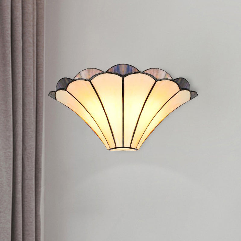 Scalloped Wall Lamp Traditional 2 Lights Stained Glass Wall Sconce Light with Flared Shade