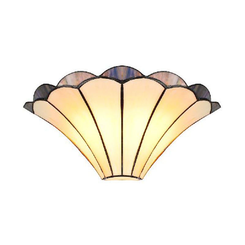 Scalloped Wall Lamp Traditional 2 Lights Stained Glass Wall Sconce Light with Flared Shade
