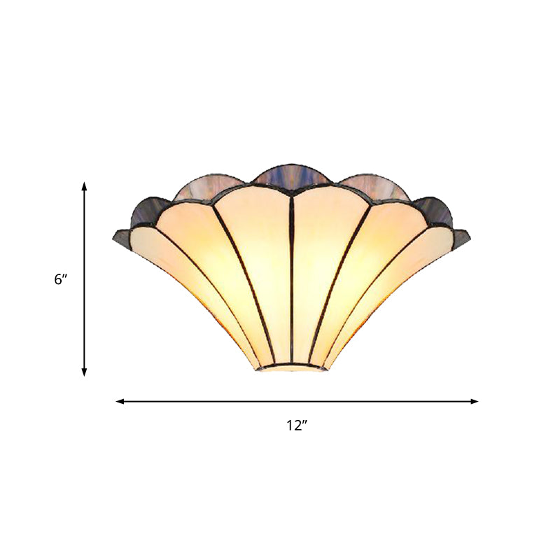 Scalloped Wall Lamp Traditional 2 Lights Stained Glass Wall Sconce Light with Flared Shade