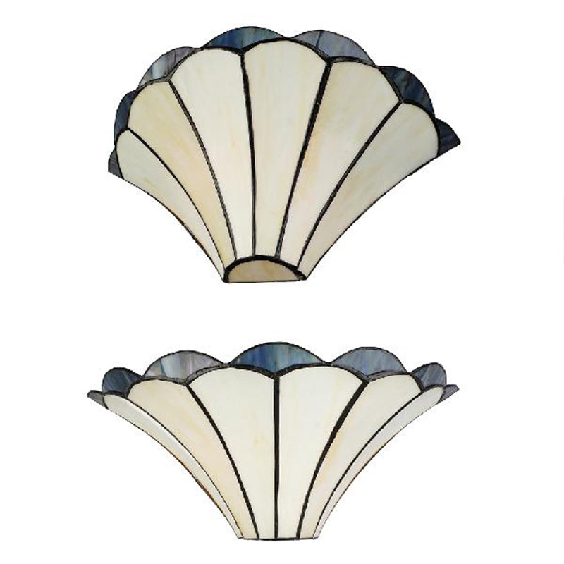 Scalloped Wall Lamp Traditional 2 Lights Stained Glass Wall Sconce Light with Flared Shade