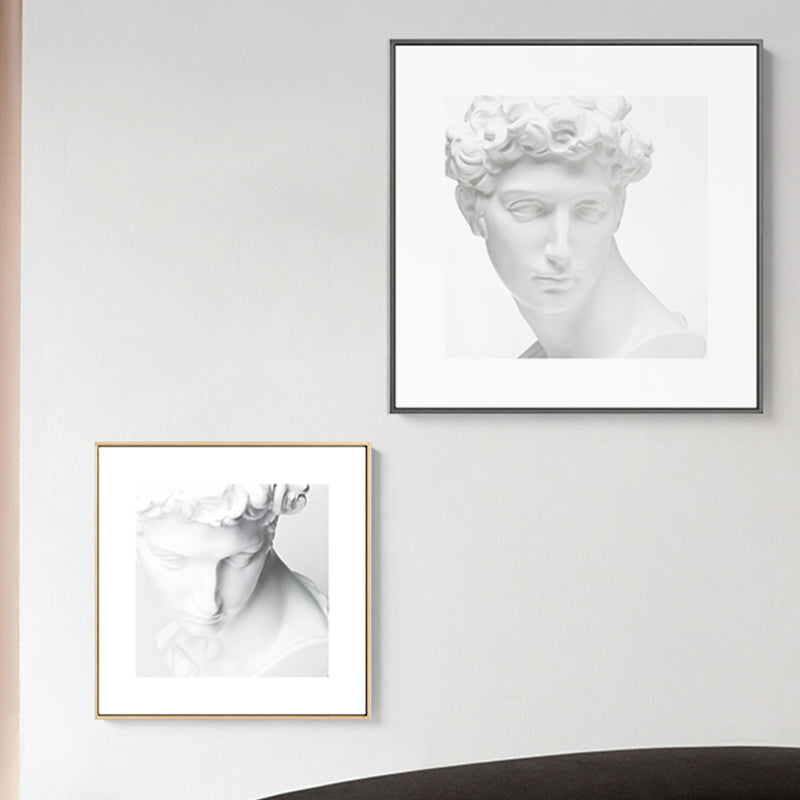 Minimalist Ancient Human Sculpture Canvas Light Color Textured Wall Art for Home