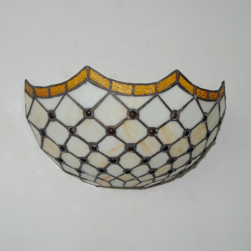 Traditional Bowl Wall Sconce Light with Jewelry Decoration 1 Light Bedroom Wall Lighting