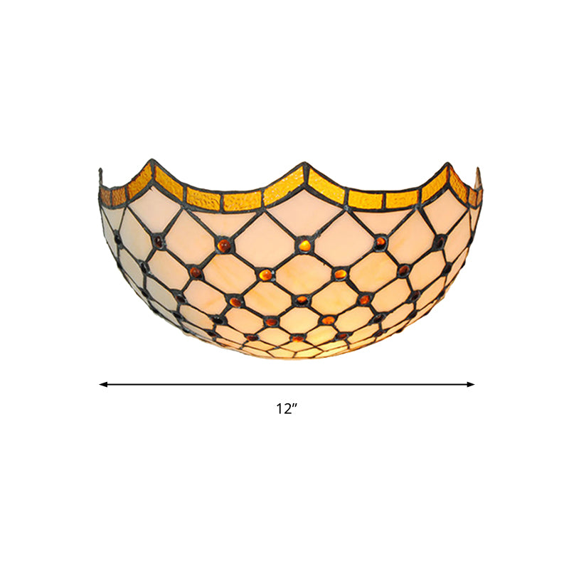 Traditional Bowl Wall Sconce Light with Jewelry Decoration 1 Light Bedroom Wall Lighting