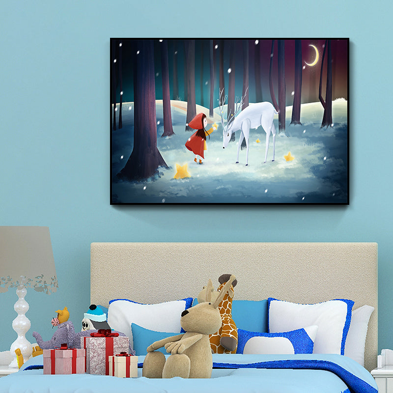 Toile imprimée de cerf sauvage pour enfants, décoration murale texturée de couleur claire pour salon