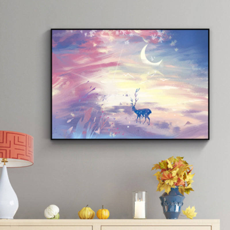 Toile imprimée de cerf sauvage pour enfants, décoration murale texturée de couleur claire pour salon