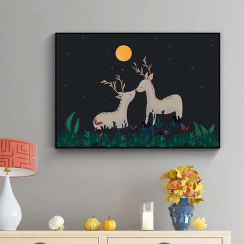 Toile imprimée de cerf sauvage pour enfants, décoration murale texturée de couleur claire pour salon