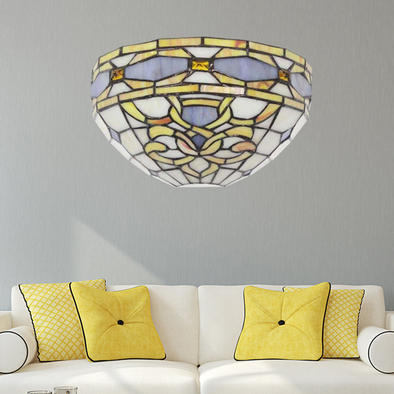 Baroque Bowl Wall Sconce Stained Glass 1 Head Wall Mount Light in Purple and Yellow for Staircase