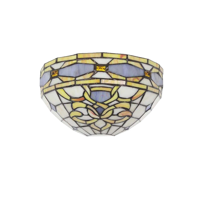 Baroque Bowl Wall Sconce Stained Glass 1 Head Wall Mount Light in Purple and Yellow for Staircase