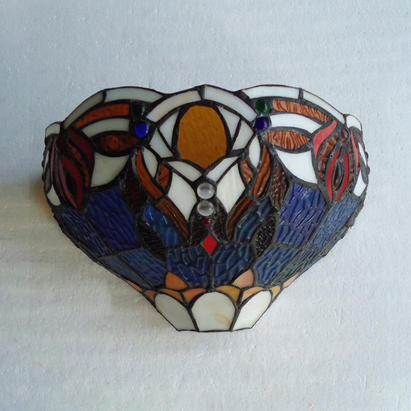 Tiffany Style Blue and Brown Bowl Wall Lamp 1 Light Art Glass Sconce Light for Living Room