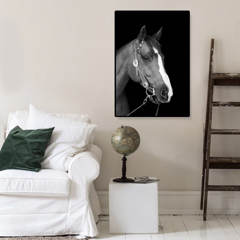 Photo moderne tête de cheval, toile d'art, décoration murale texturée de couleur foncée pour chambre de garçons