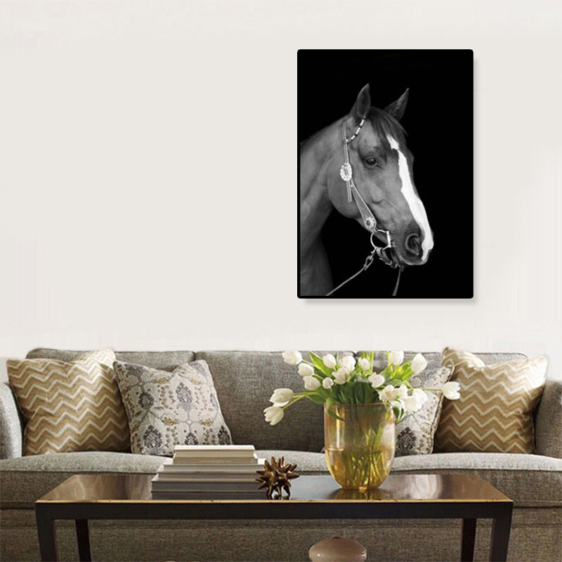 Photo moderne tête de cheval, toile d'art, décoration murale texturée de couleur foncée pour chambre de garçons