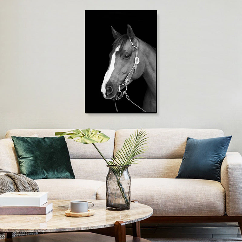 Photo moderne tête de cheval, toile d'art, décoration murale texturée de couleur foncée pour chambre de garçons