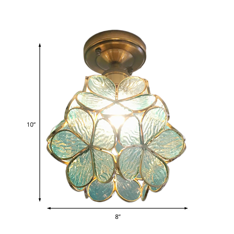 1 Light Pink/Blue/Green/Clear Floral Ceiling Light Fixture Retro Style Stained Glass Flushmount Light for Hallway