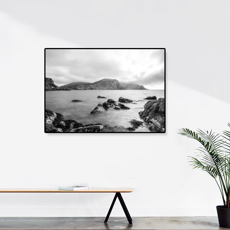 Photographie moderniste de paysage marin, toile imprimée texturée de couleur foncée, décoration murale pour la maison
