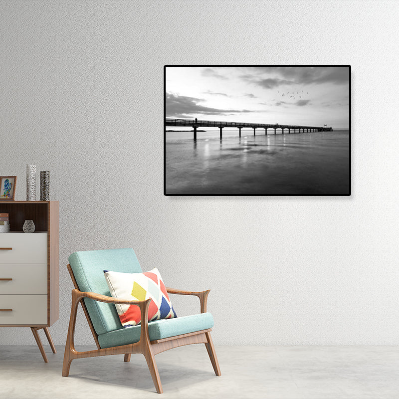 Photographie moderniste de paysage marin, toile imprimée texturée de couleur foncée, décoration murale pour la maison