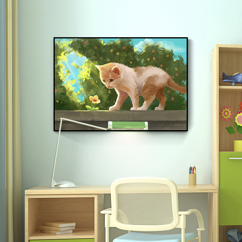 Textured Pastel Color Wrapped Canvas Children's Art Style Animal Pattern Painting