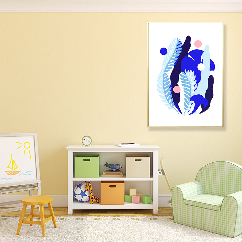 Nordic Leaf Art Print Canvas Textured Blue Wall Decor for Room, Multiple Size Options