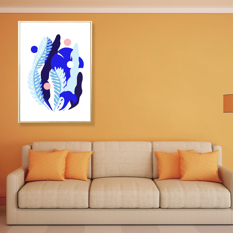 Nordic Leaf Art Print Canvas Textured Blue Wall Decor for Room, Multiple Size Options