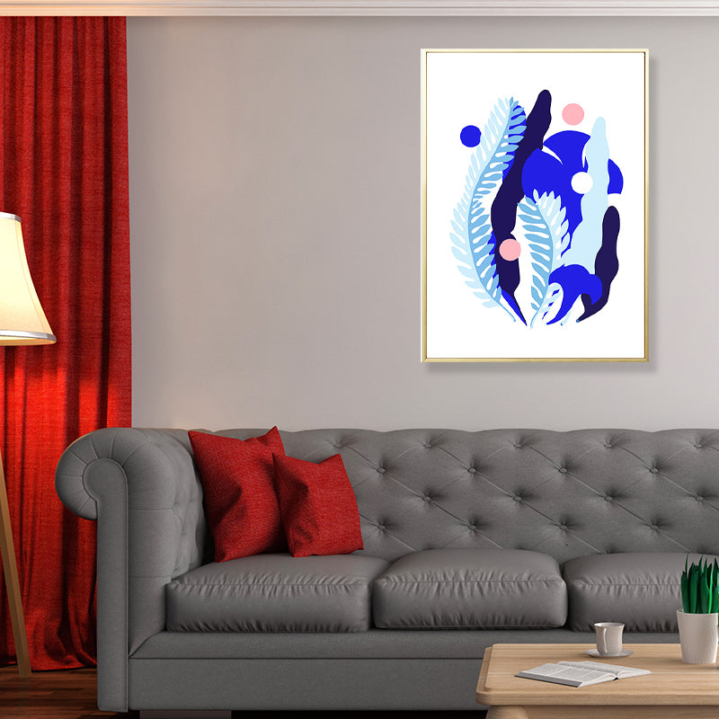 Nordic Leaf Art Print Canvas Textured Blue Wall Decor for Room, Multiple Size Options