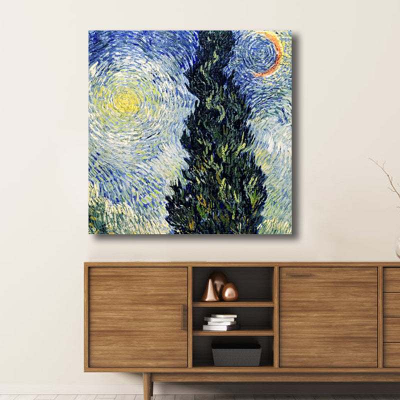 Van Gogh Starry Sky Canvas Art Kids Style Textured Painting Wall Decor for Living Room