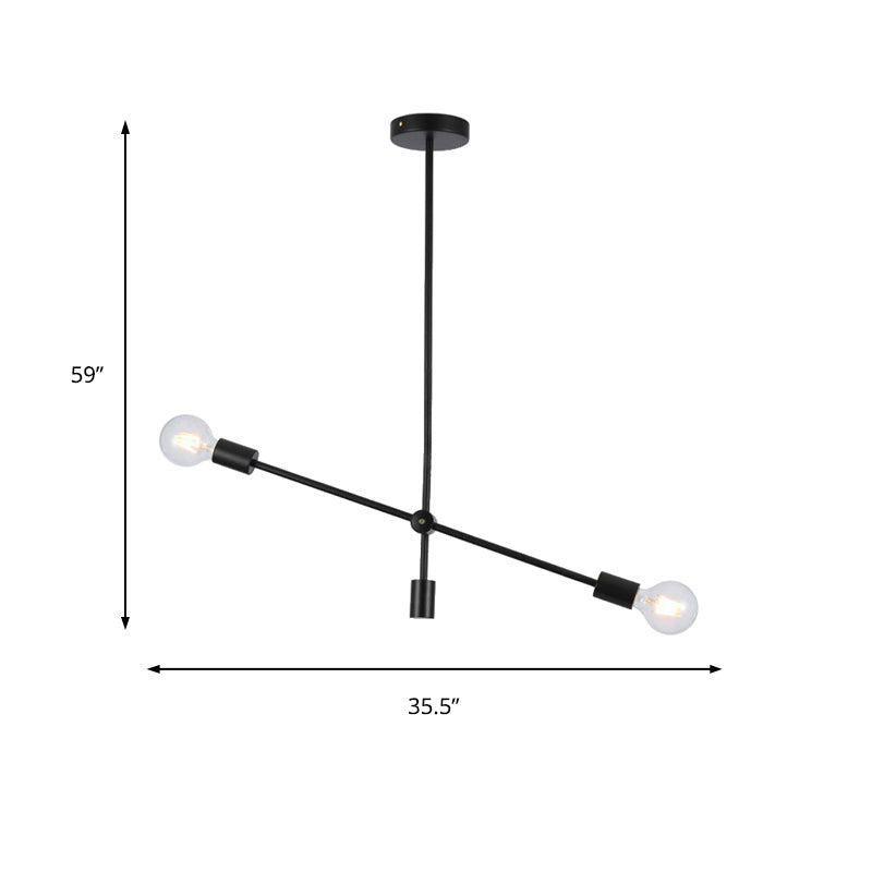 Lámpara de lámpara de bombilla expuesta estilo de metal de estilo simple 2/4 luces lámpara de colgante negro con brazos giratorios