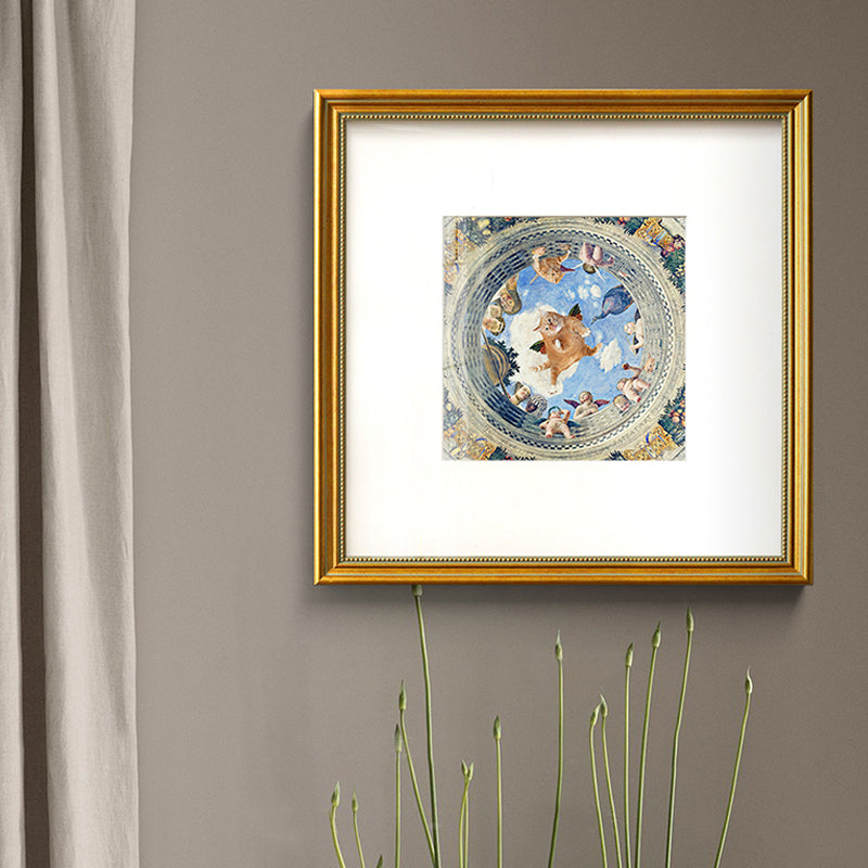 Kids Angel Cat Drawing Canvas Yellow Textured Wall Art Decor for Childrens Bedroom