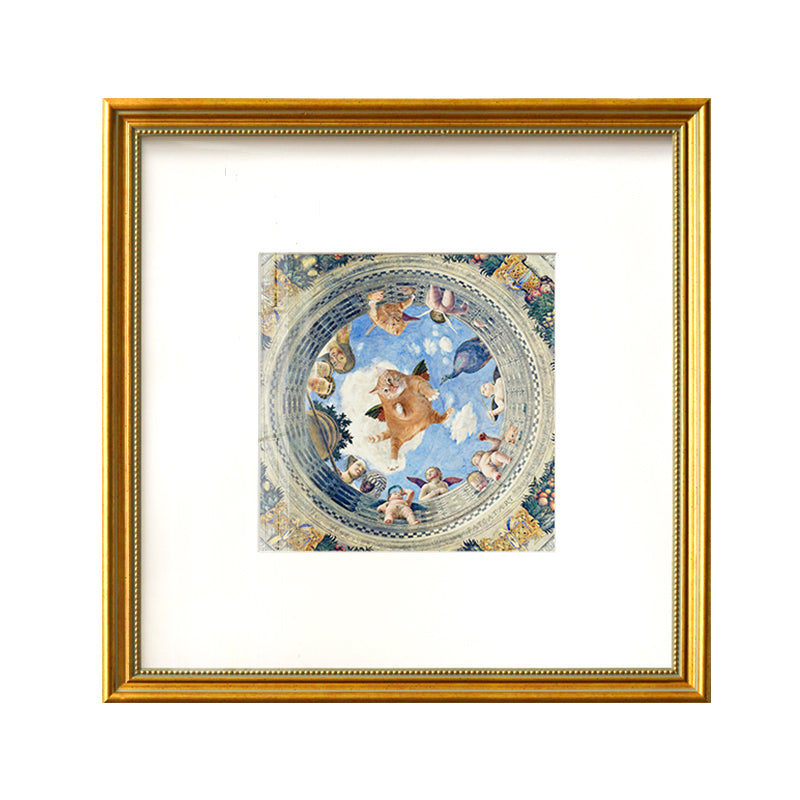 Kids Angel Cat Drawing Canvas Yellow Textured Wall Art Decor for Childrens Bedroom