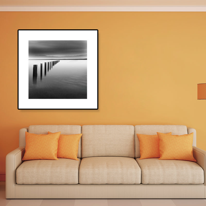 Textured Bridge Wall Art Decor Modern Nostalgic Scenery Canvas Print in Dark Color