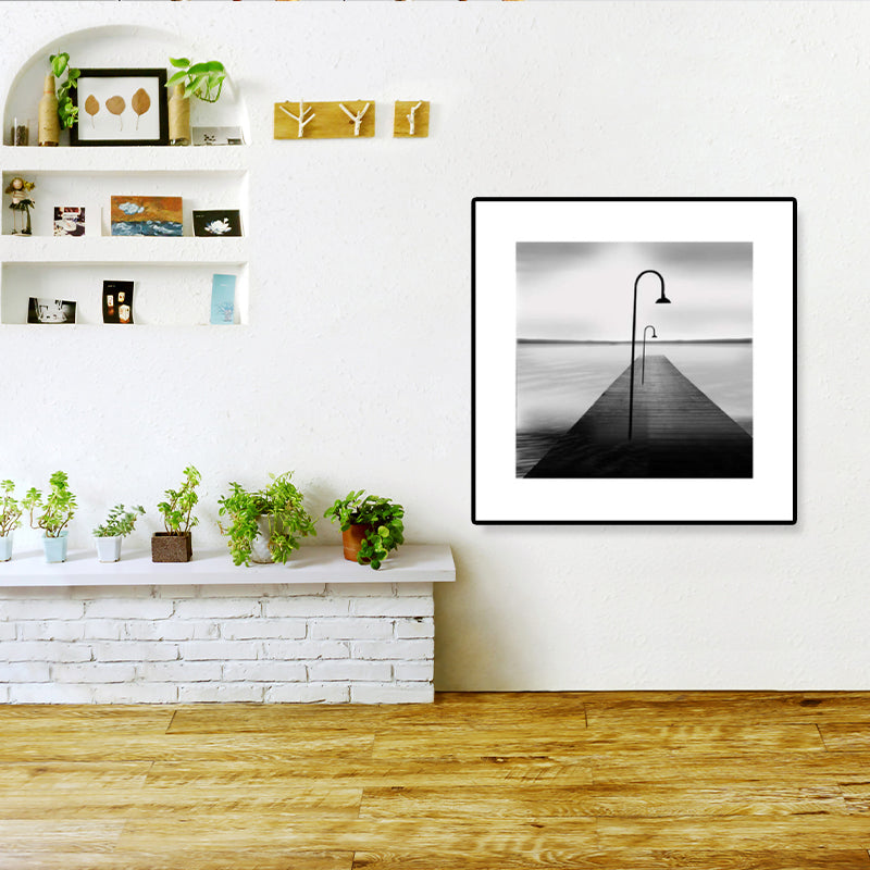 Textured Bridge Wall Art Decor Modern Nostalgic Scenery Canvas Print in Dark Color