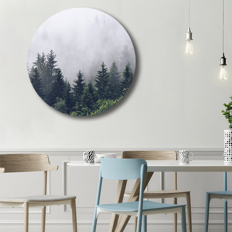 Modern Foggy Mountain Wall Art Canvas Textured Pastel Color Painting for Sitting Room
