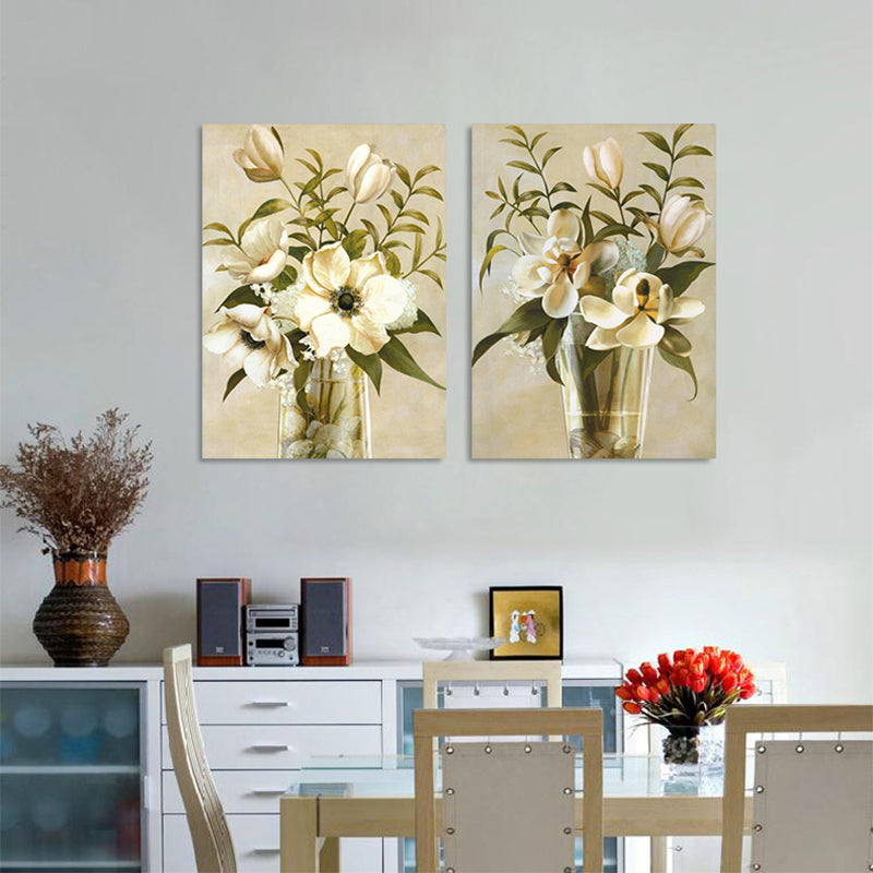 Flower Print Wall Decor Contemporary Textured Bedroom Wrapped Canvas, Multiple Sizes