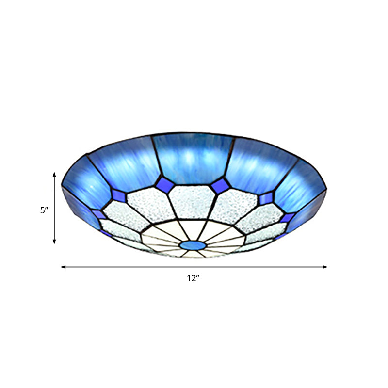 12"/16"/19.5" W Tiffany Blue/Light Blue Flush Ceiling Light with Bowl Shade Stained Glass Flushmount for Living Room