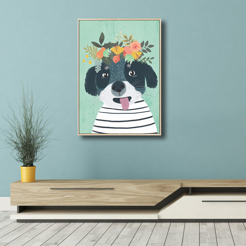 Cartoon-Haustier mit Blumen, Kunstdruck auf Leinwand, strukturiert, farbenfrohe Wanddekoration für das Kinderzimmer