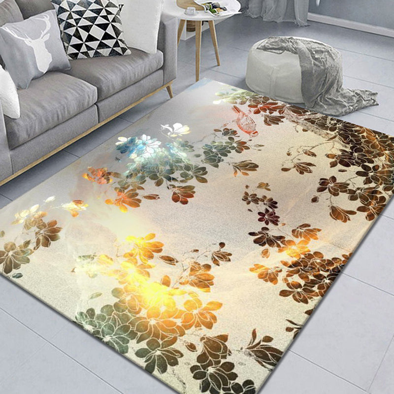 Stylish Multicolor Modernist Rug Polyester Leaf and Flower Pattern Rug Washable Pet Friendly Non-Slip Carpet for Living Room