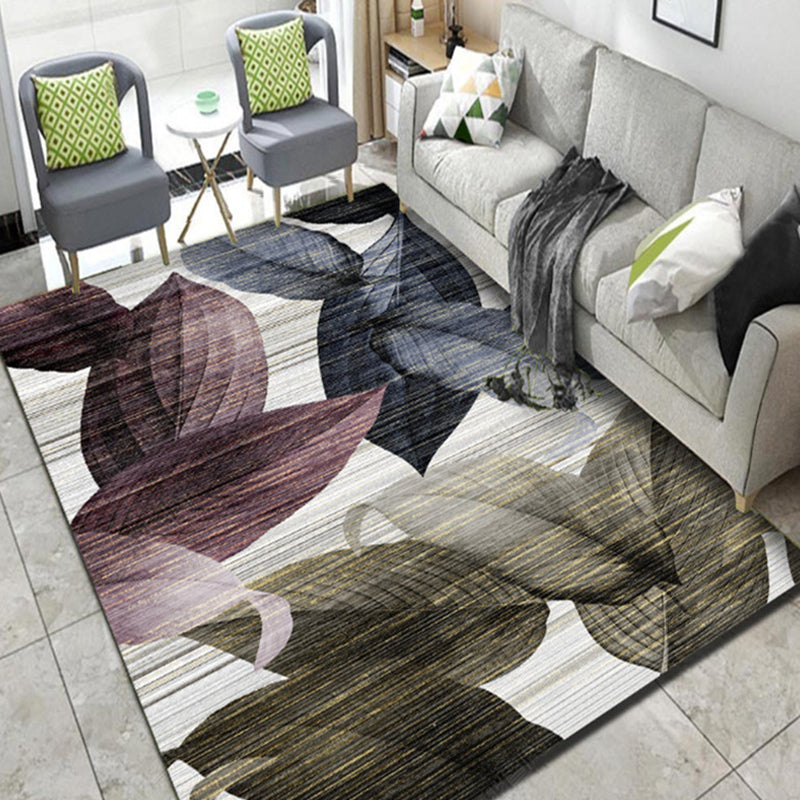 Unique Multicolor Modernist Rug Polyester Leaf Pattern Rug Washable Pet Friendly Non-Slip Carpet for Living Room