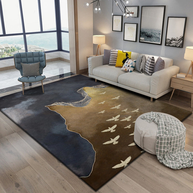 Modernist Watercolor Pattern Rug Multicolor Polyester Rug Non-Slip Backing Washable Pet Friendly Carpet for Home