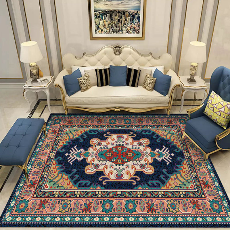 Shabby Chic Flower Pattern Rug Multicolor Polyester Rug Non-Slip Backing Washable Pet Friendly Carpet for Home