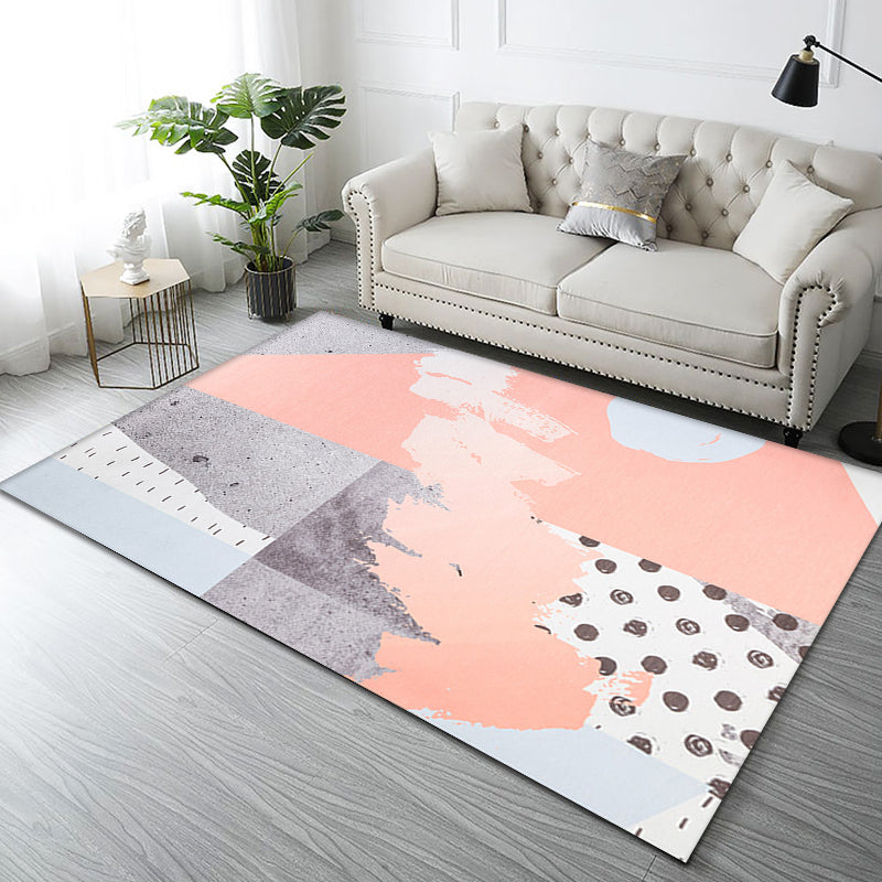 Pink and Beige Bedroom Rug Minimalist Abstract Rug Polyester Washable Anti-Slip Backing Pet Friendly Carpet