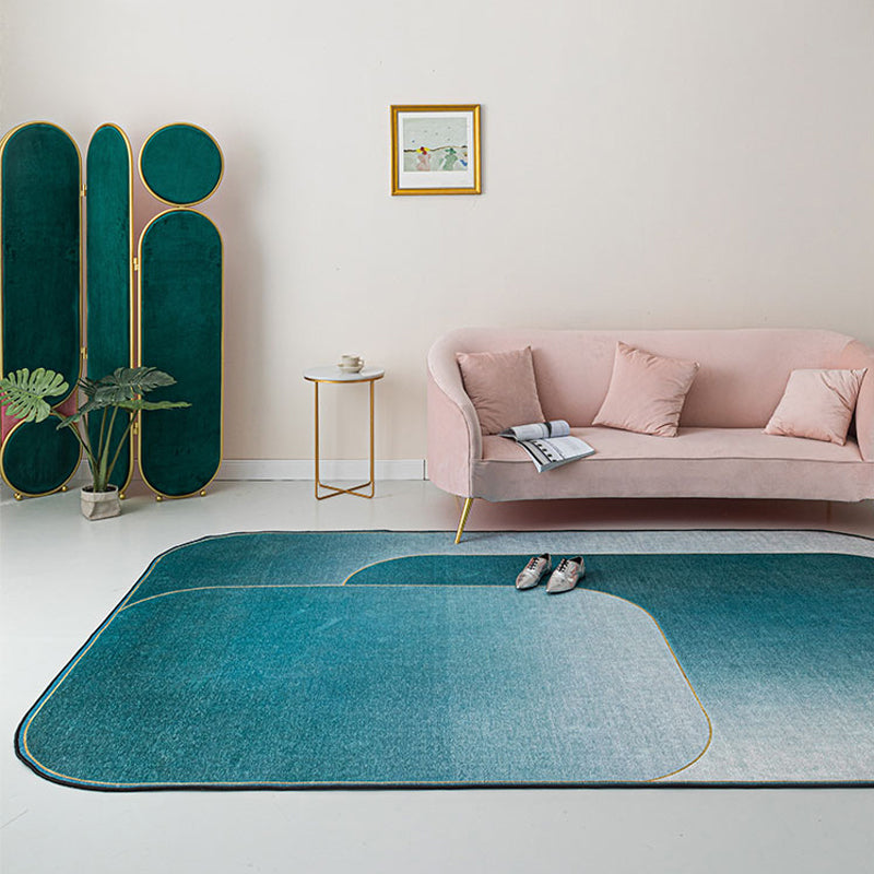 Modernist Ombre Pattern Rug Blue Polyester Rug Non-Slip Pet Friendly Washable Are Rug for Living Room