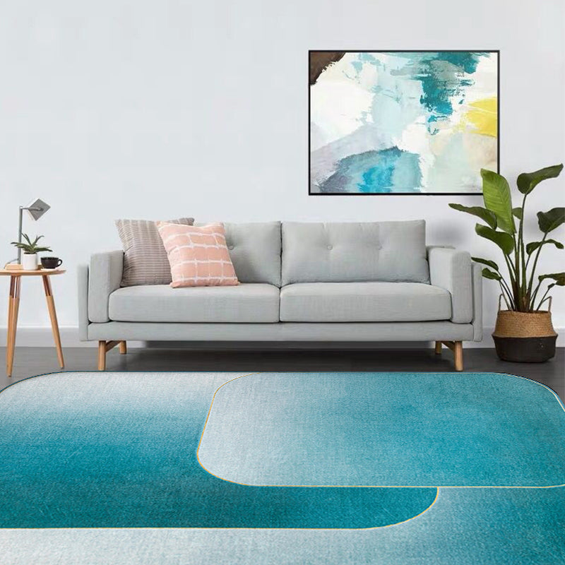 Modernist Ombre Pattern Rug Blue Polyester Rug Non-Slip Pet Friendly Washable Are Rug for Living Room