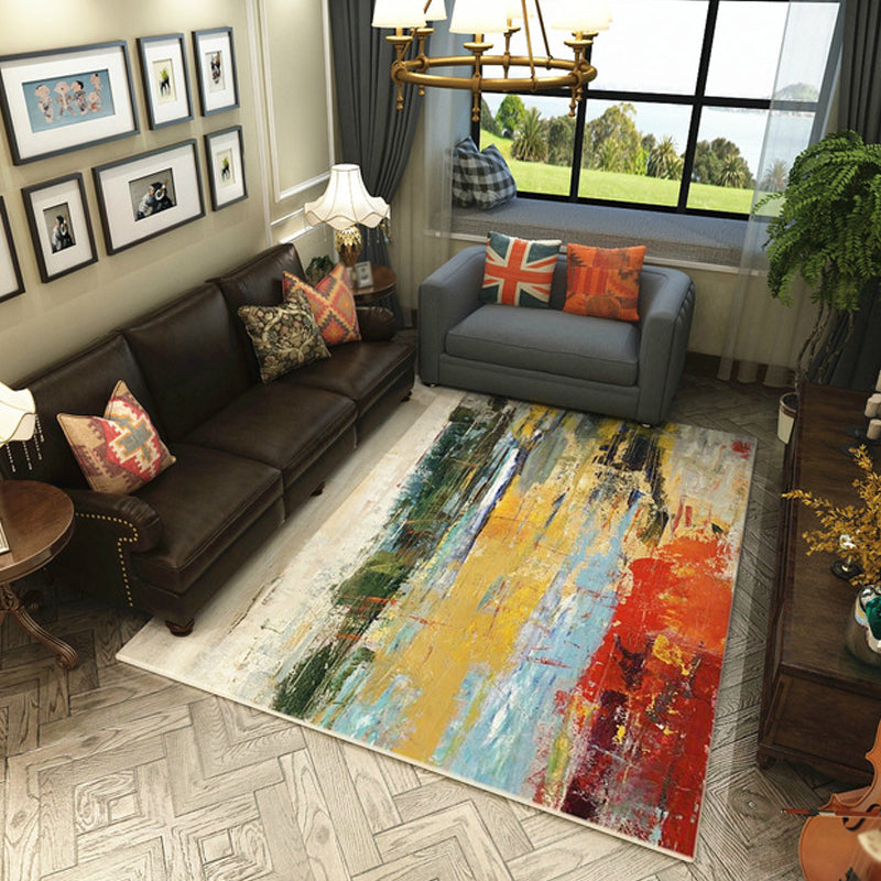 Multicolor Watercolor Pattern Rug Polyester Modern Rug Pet Friendly Washable Non-Slip Area Rug for Living Room