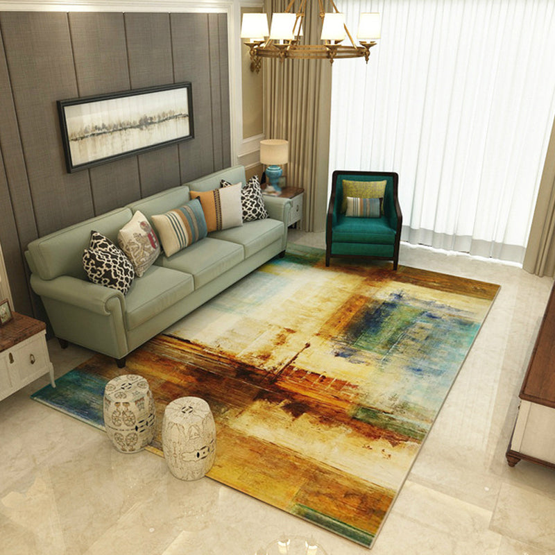 Multicolor Watercolor Pattern Rug Polyester Modern Rug Pet Friendly Washable Non-Slip Area Rug for Living Room