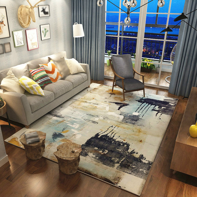 Multicolor Watercolor Pattern Rug Polyester Modern Rug Pet Friendly Washable Non-Slip Area Rug for Living Room
