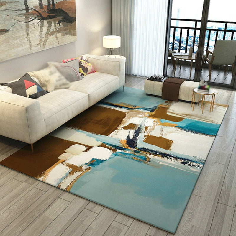 Multicolor Living Room Rug Minimalist Abstract Rug Polyester Washable Anti-Slip Backing Pet Friendly Carpet