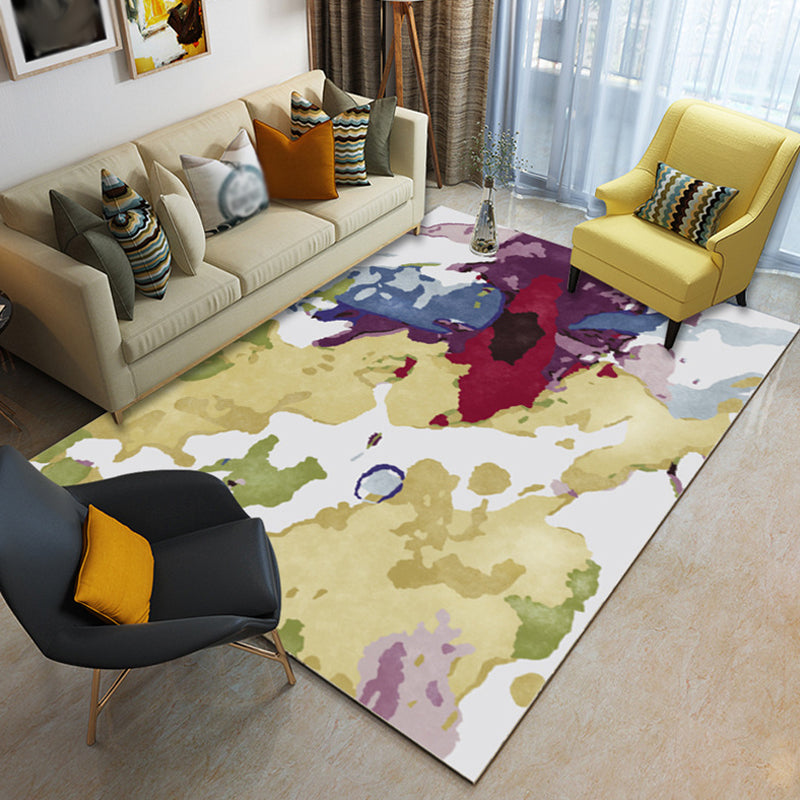 Multicolor Living Room Rug Minimalist Watercolor Pattern Rug Polyester Washable Anti-Slip Backing Pet Friendly Carpet