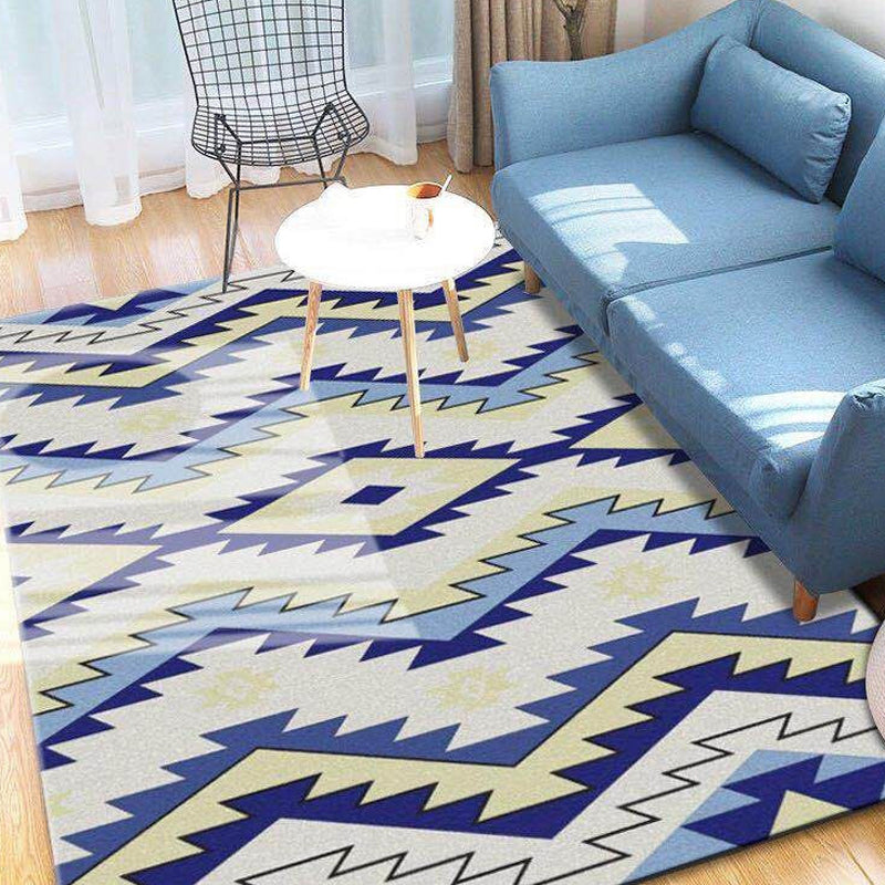 Multicolor Geometric Pattern Rug Polyester Rug Pet Friendly Washable Non-Slip Area Rug for Living Room