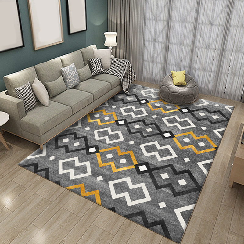 Multicolor Geometric Pattern Rug Polyester Rug Pet Friendly Washable Non-Slip Area Rug for Living Room