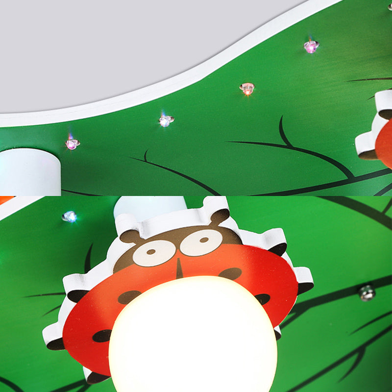 Salle de soins infirmiers Ceiling Fixture with Hanging Monkey Wood 4 Lights Green Ceiling Mount Light